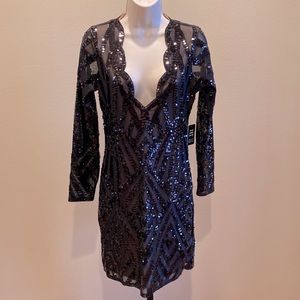 Express Black Sequenced Deep V-Neck Dress Size: M